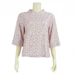 เสื้อคอตั้ง  แขนกระบอก ลายดอกไม้ แทรกด้ายเมแทลลิกส์