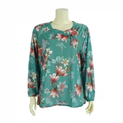 เสื้อคอกลม แขนยาว ลายดอกลิลลี่ แต่งขอบทอง - Image 2