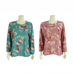 เสื้อคอกลม แขนยาว  ลายดอกลิลลี่ แต่งขอบทอง