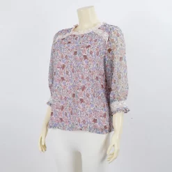 เสื้อคอกลม บ่าแต่งลูกไม้ สไตล์แร็กแลน ผ้าชีฟองลายดอกไม้ - Image 2