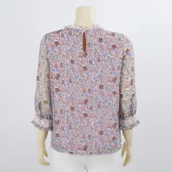 เสื้อคอกลม บ่าแต่งลูกไม้ สไตล์แร็กแลน ผ้าชีฟองลายดอกไม้ - Image 3