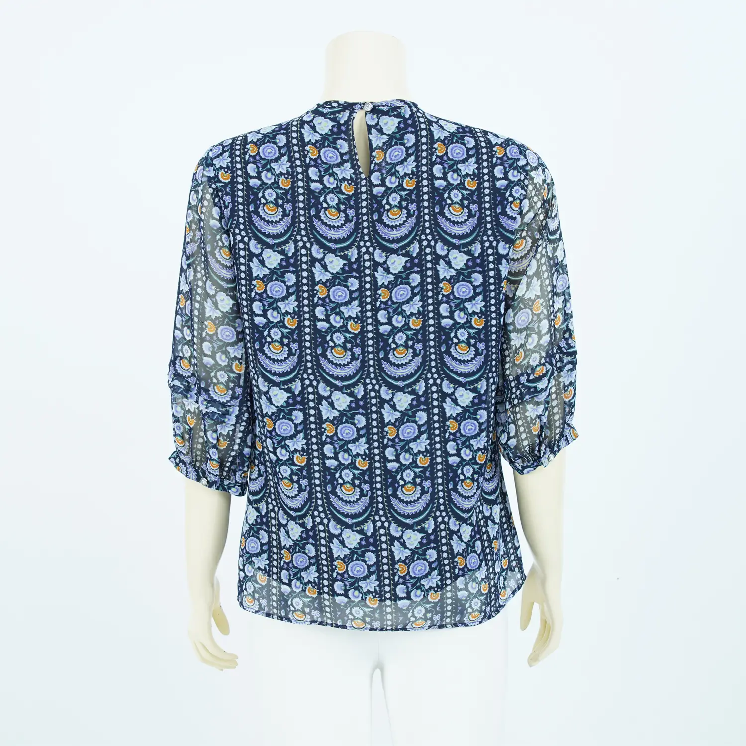 เสื้อคอกลม แขนพอง ผ้าชีฟองลายดอกไม้ สไตล์กราฟิก - Image 3