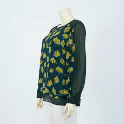 เสื้อคอกลม  แขนยาวทรงกระบอก  ลายดอกไม้ - Image 2