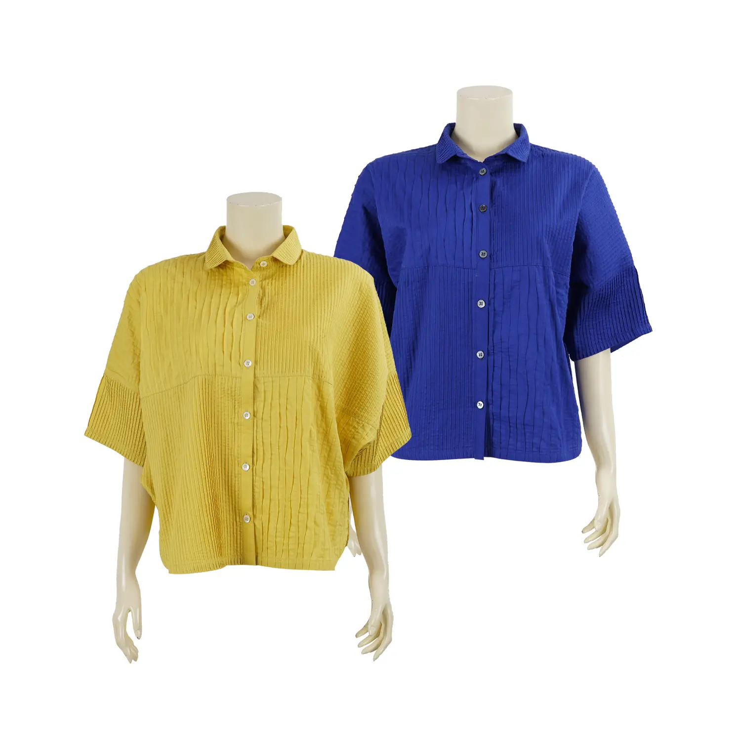 เสื้อสตรีคอปก แขนปีกค้างคาว ผ้าตีเกล็ดลายทาง