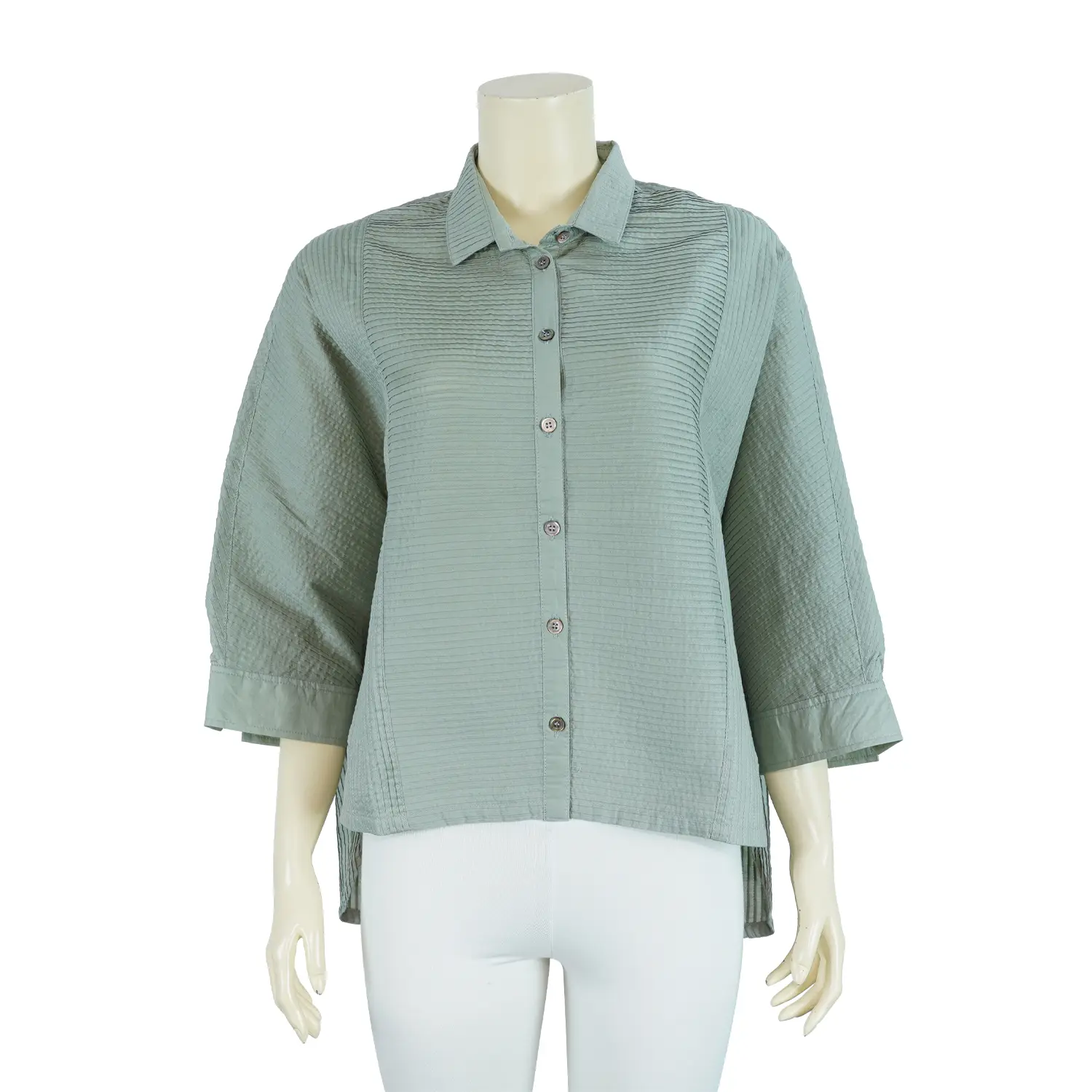 เสื้อปกเชิ้ตผ้าตีเกล็ด แขนปีกค้างคาว ดีไซน์หน้าสั้นหลังยาว - Image 4