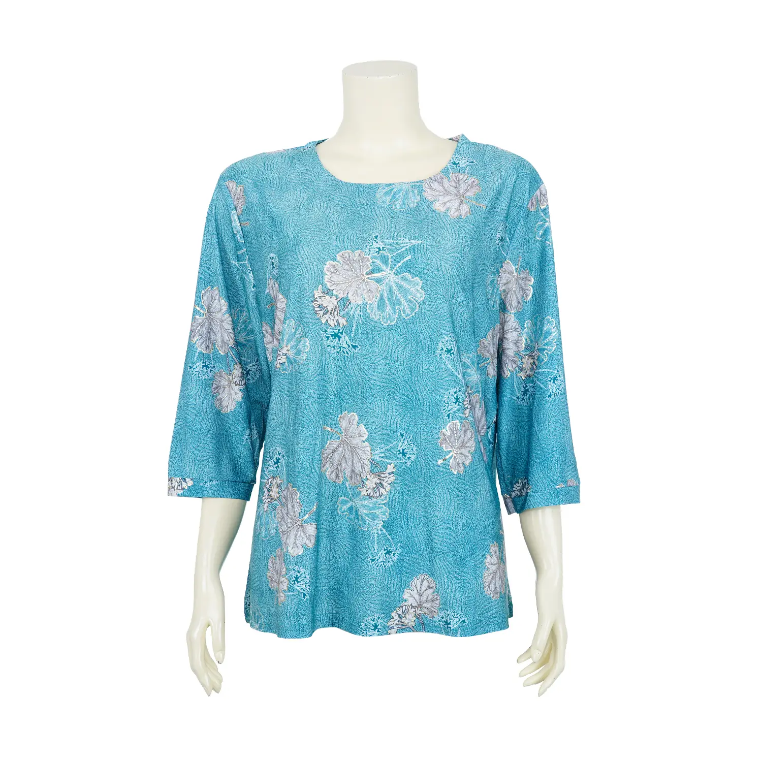 เสื้อคอกลม แขน 4 ส่วน ลายดอกแคสเปีย แต่งขอบทอง