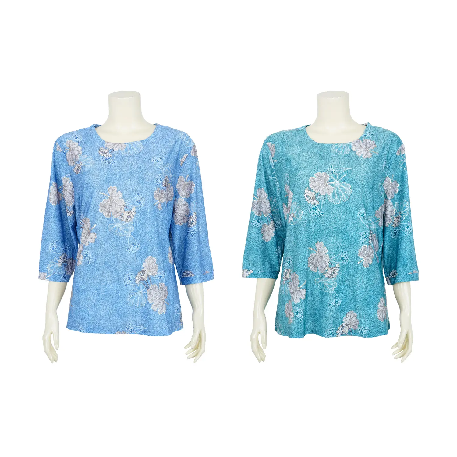 เสื้อคอกลม แขน 4 ส่วน ลายดอกแคสเปีย แต่งขอบทอง - Image 3