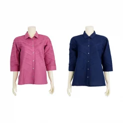 เสื้อคอปกเชิ้ต แขนกระบอก ผ้าดีไซน์ตีเกล็ด