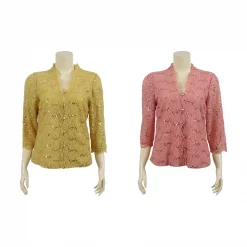 เสื้อคอปีน แขนยาว 4 ส่วน ผ้าลูกไม้แฟนซี ลายดอกไม้แต่งเลื่อม