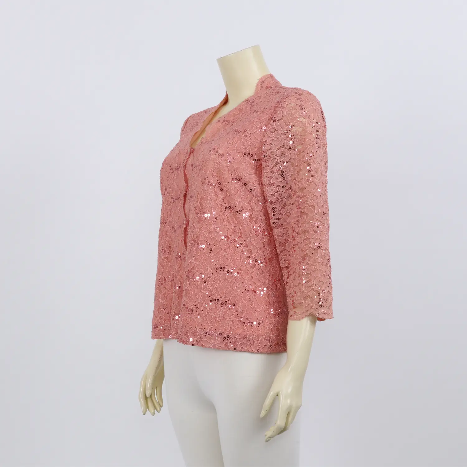 เสื้อคอปีน แขนยาว 4 ส่วน ผ้าลูกไม้แฟนซี ลายดอกไม้แต่งเลื่อม - Image 2