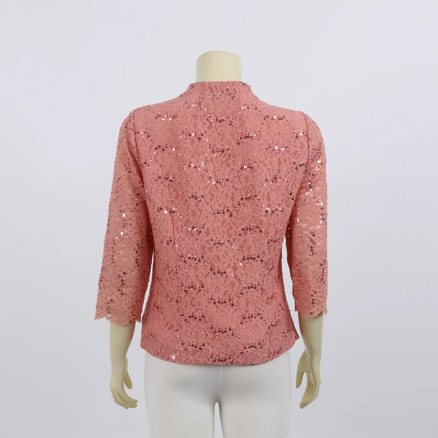 เสื้อคอปีน แขนยาว 4 ส่วน ผ้าลูกไม้แฟนซี ลายดอกไม้แต่งเลื่อม - Image 3