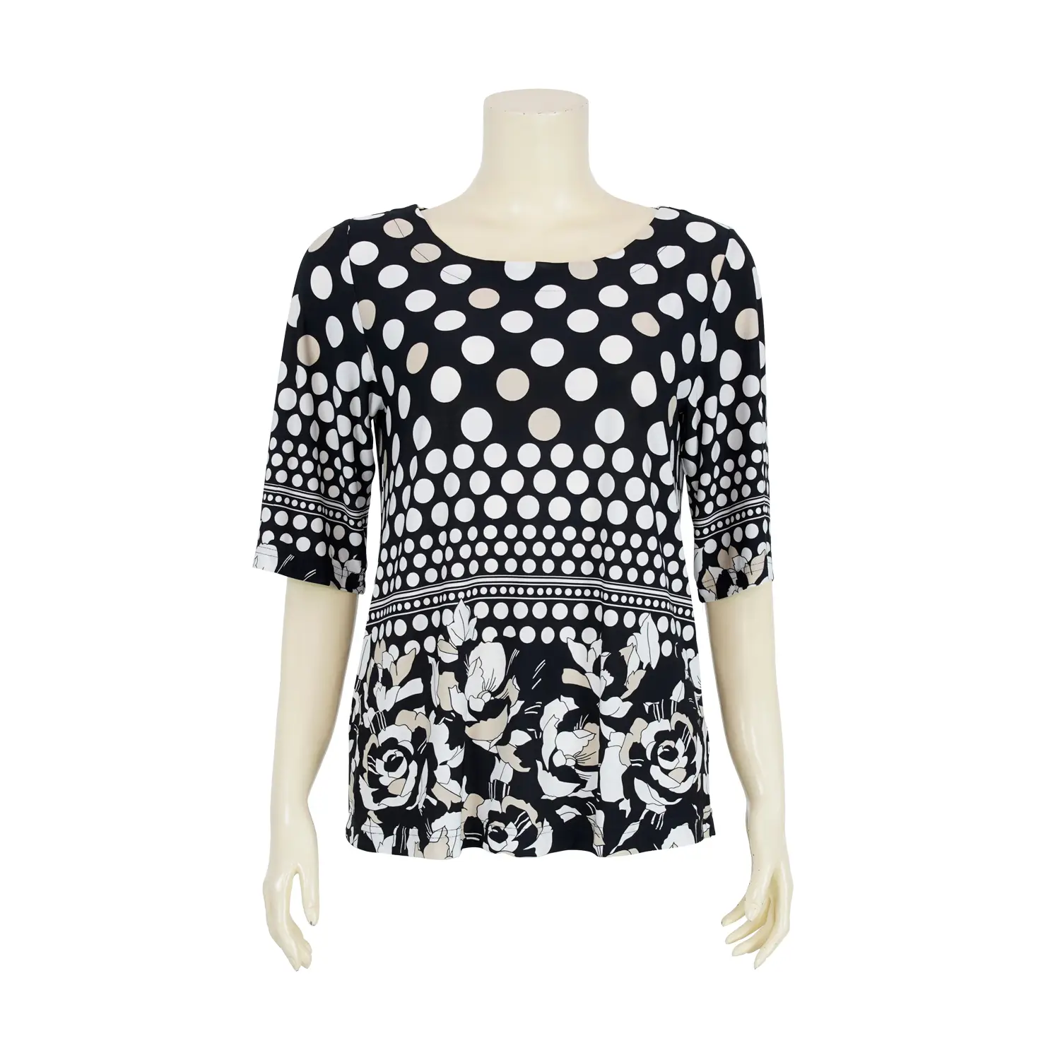 เสื้อคอปาด แขนกระบอกยาว 3 ส่วน ลายโพลกา ดอท