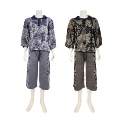 เซตเสื้อคอปก  แขนกระบอก และกางเกง ขากระบอก ผ้าทอลาย นกแก้วฟอพัส