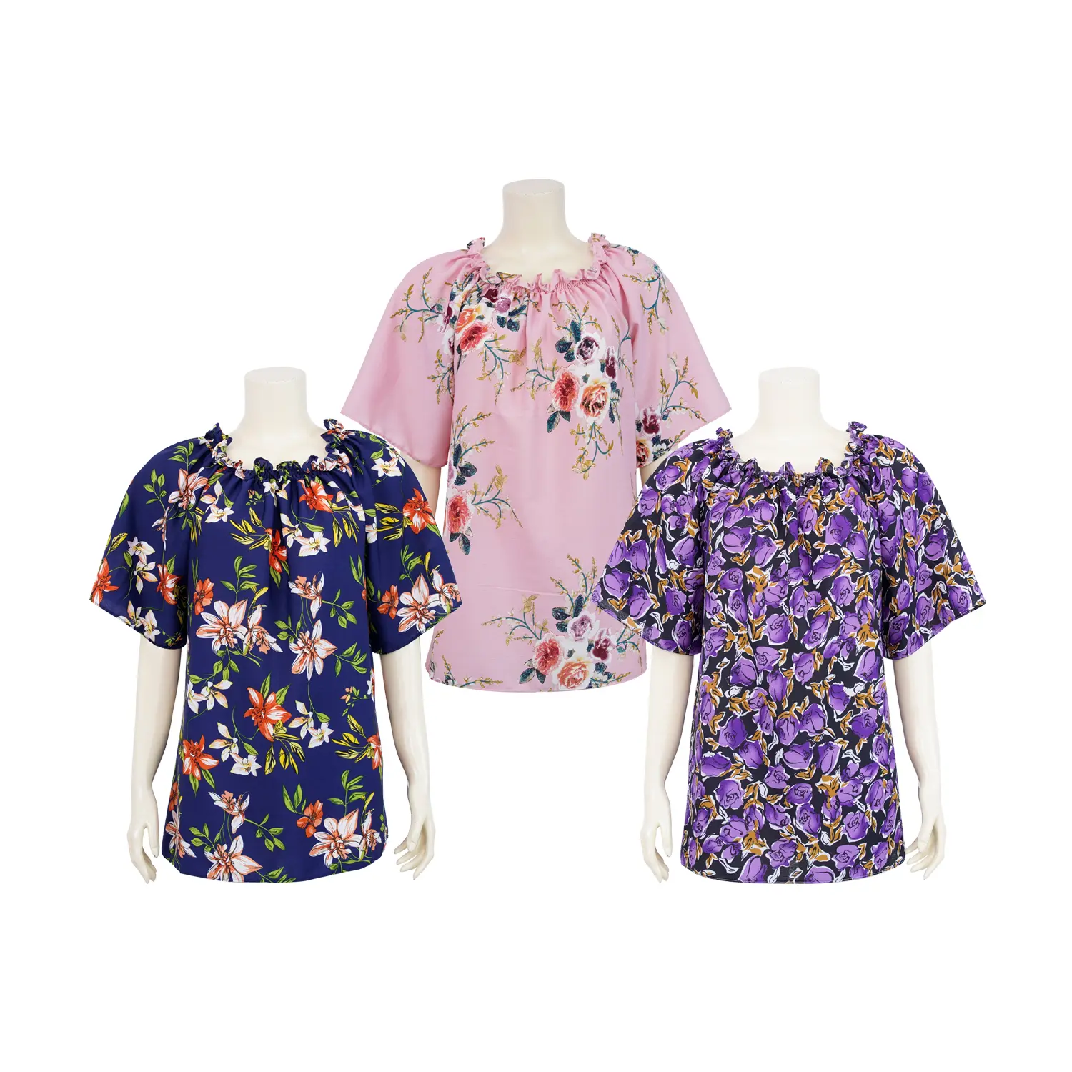 เซตเสื้อคอปาด เสริมสม็อกกิ้ง แขนแร็กแลน (3 ตัว)