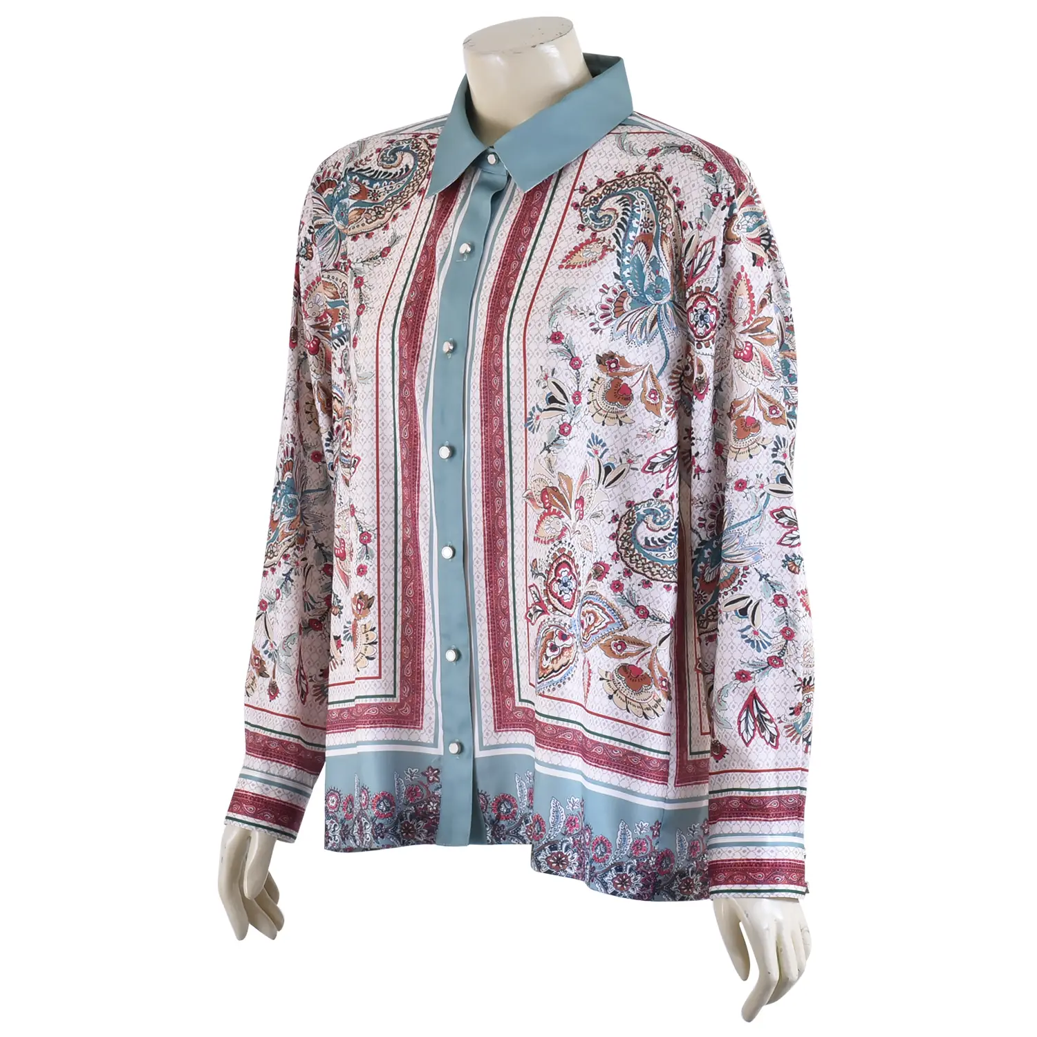เสื้อเชิ้ตสตรีคอปก แขนยาว ผ้าซาติน พิมพ์ลายเพสลีย์Becky Russell Fashion - Image 2