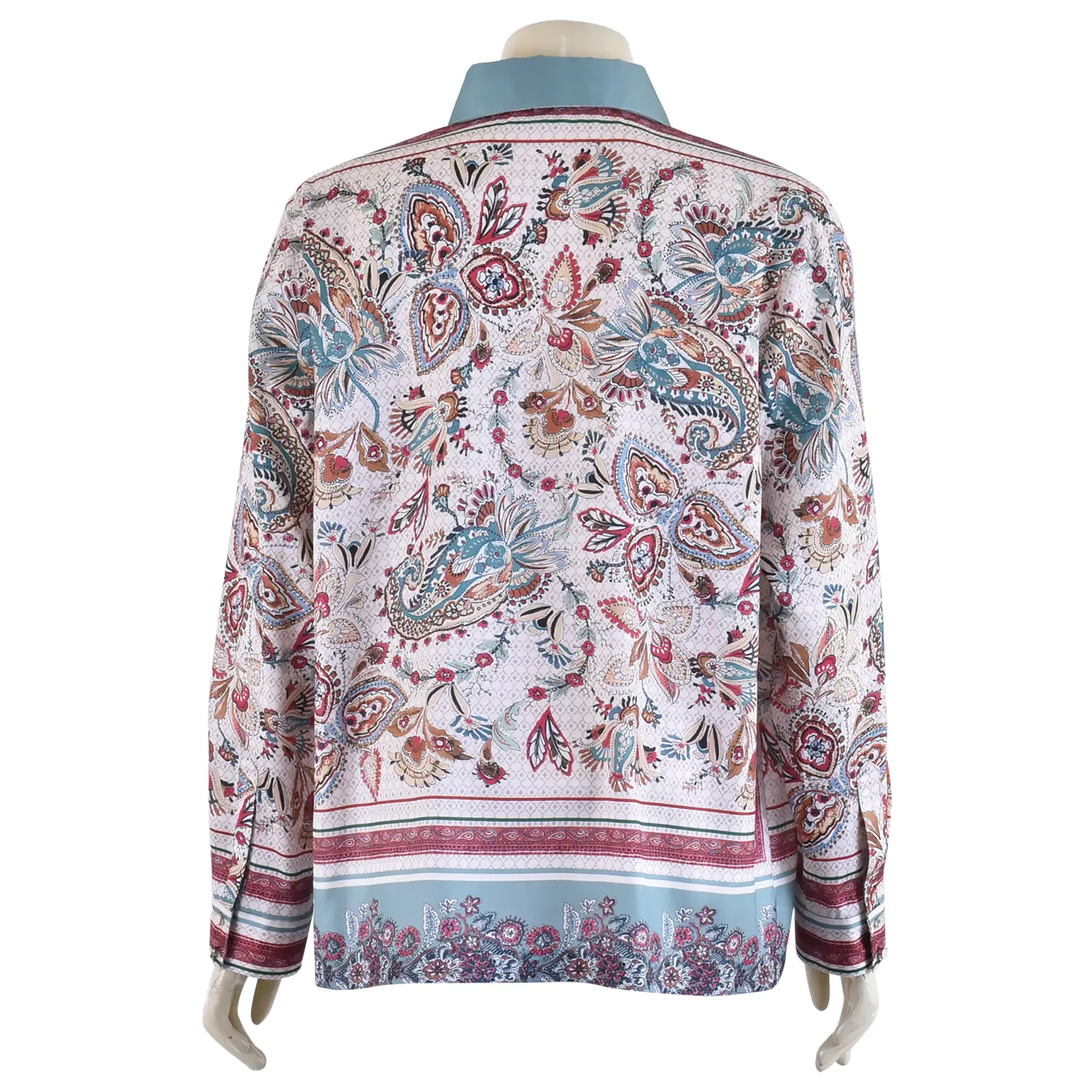 เสื้อเชิ้ตสตรีคอปก แขนยาว ผ้าซาติน พิมพ์ลายเพสลีย์Becky Russell Fashion - Image 3