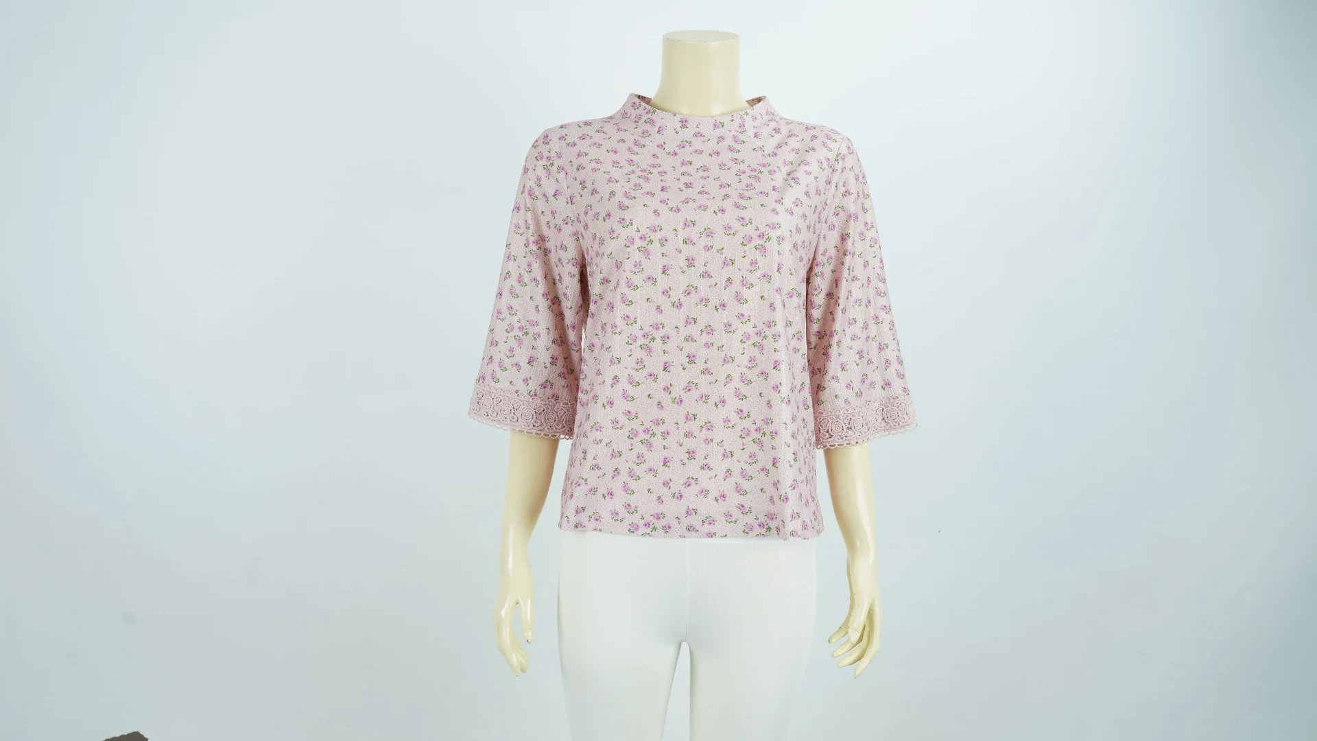เสื้อคอตั้ง แขนกระบอก ลายดอกไม้ แทรกด้ายเมแทลลิกส์ - Image 3