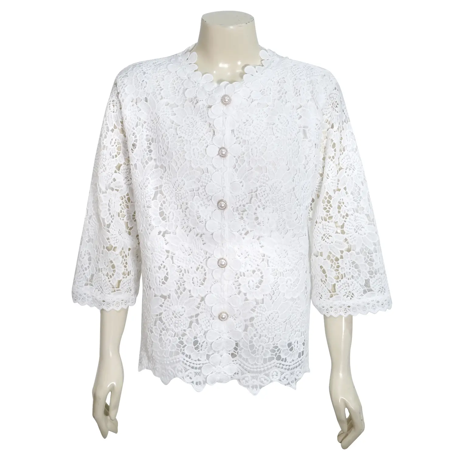 เซตเสื้อผ้าลูกไม้ ดีไซน์ กระดุมหน้า แขนยาว 4 ส่วน - Image 3
