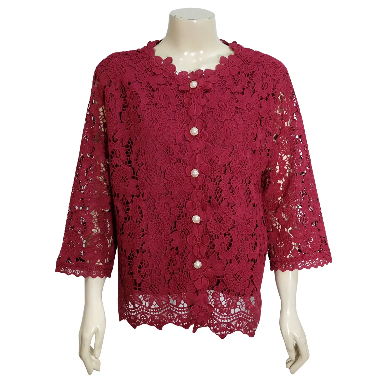 เซตเสื้อผ้าลูกไม้ ดีไซน์ กระดุมหน้า แขนยาว 4 ส่วน - Image 2