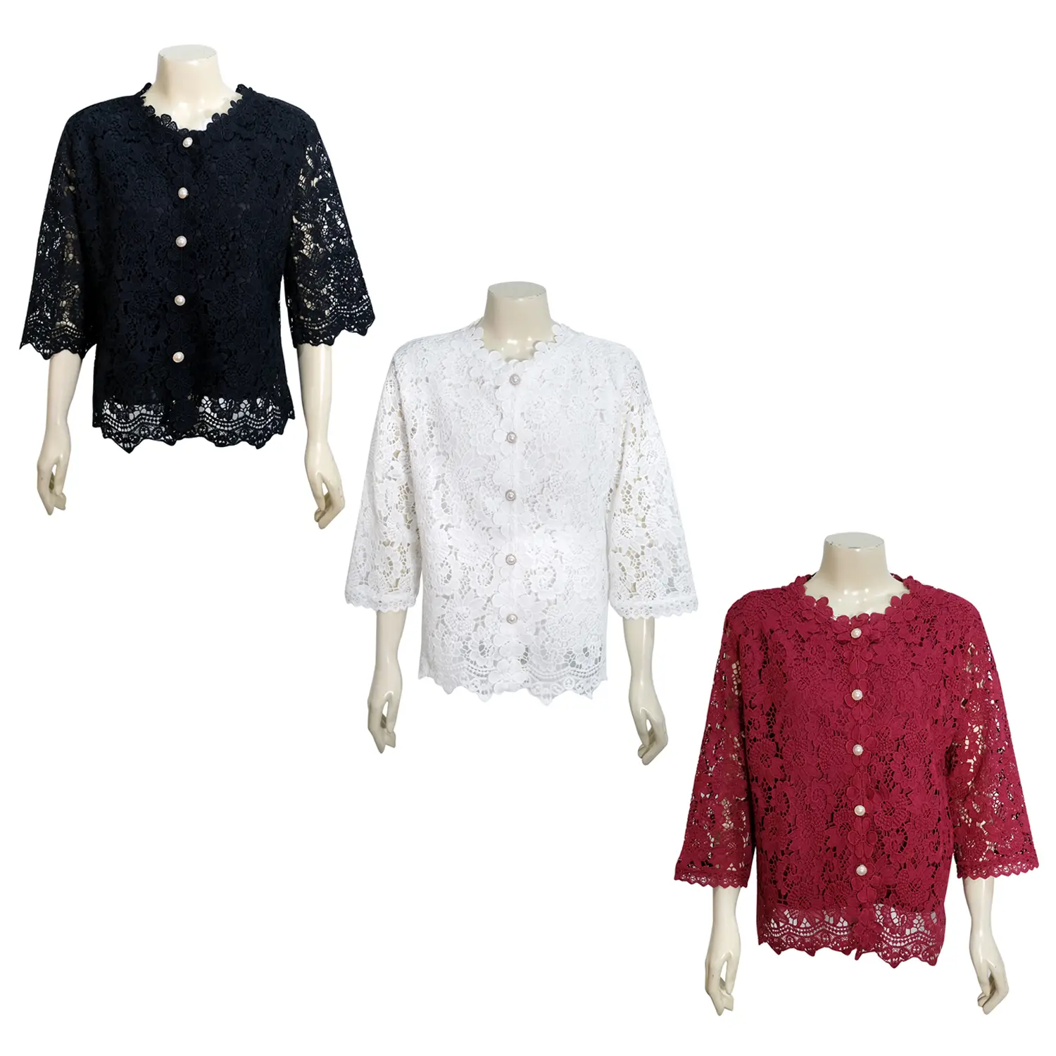 เซตเสื้อผ้าลูกไม้ ดีไซน์ กระดุมหน้า แขนยาว 4 ส่วน