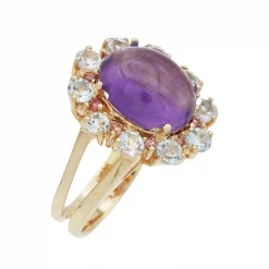 แหวนเงิน925 ชุบทอง14K ประดับแอเมทิสต์, แซปไฟร์สีส้ม และโทแพซสีฟ้า - Image 2