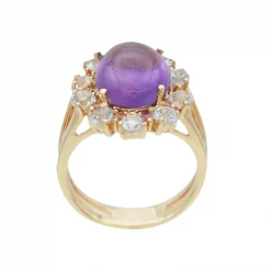 แหวนเงิน925 ชุบทอง14K ประดับแอเมทิสต์, แซปไฟร์สีส้ม และโทแพซสีฟ้า - Image 3
