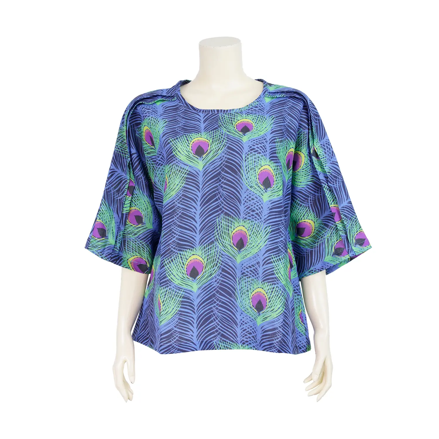 เซตเสื้อคอปาด แขนในตัว 4 ส่วน ผ้าลินินลายหางนกยูง และผ้าคลุมไหล่ - Image 2