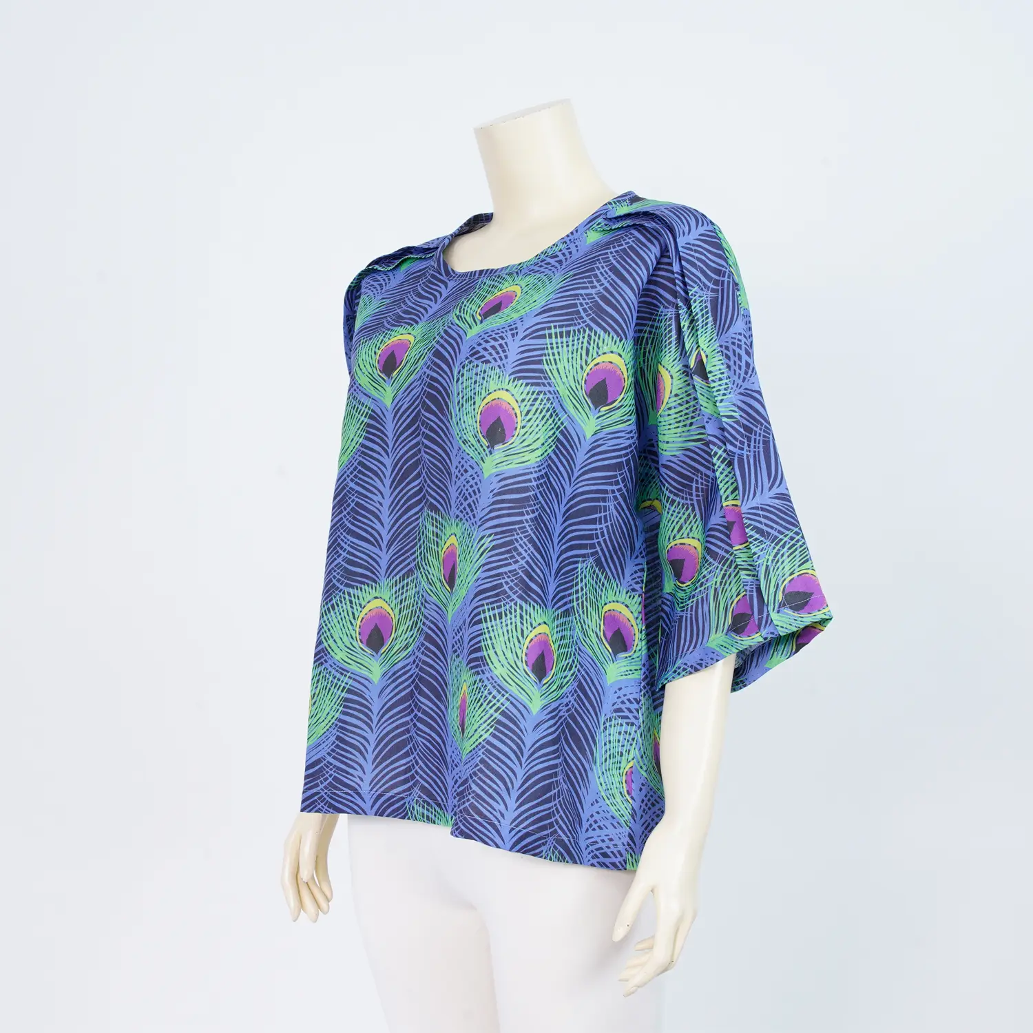 เซตเสื้อคอปาด แขนในตัว 4 ส่วน ผ้าลินินลายหางนกยูง และผ้าคลุมไหล่ - Image 3