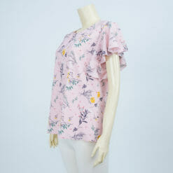 เสื้อคอกลม แขนกุด แต่งระบายคลุมไหล่ ผ้าลายดอกไม้และใบไม้ - Image 2