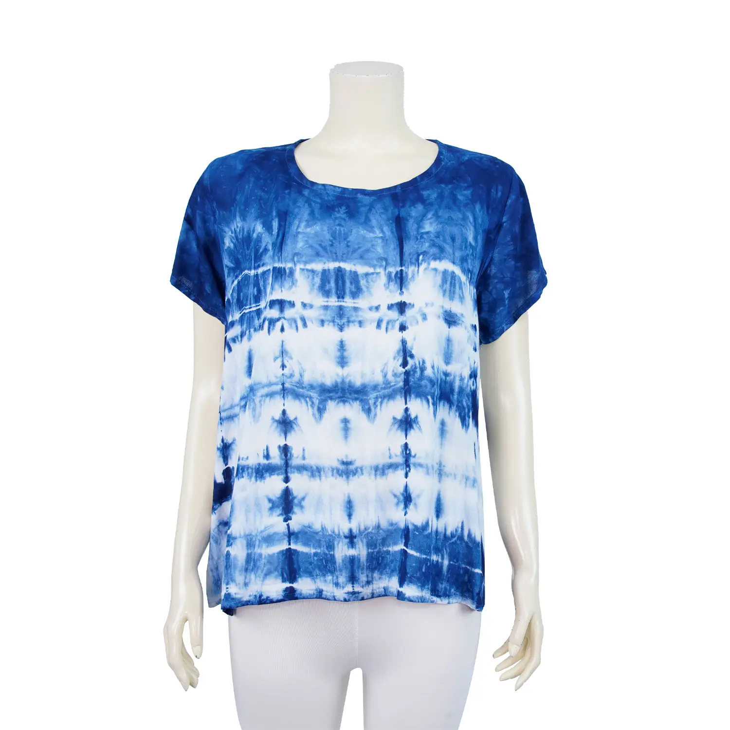 เสื้อคอกลมแขนสั้น ผ่าชายด้านหลัง ผ้าย้อมคราม