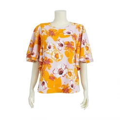 เสื้อคอกลม แขนระบาย 2 ชั้น ผ้าชีฟองลายดอกไม้