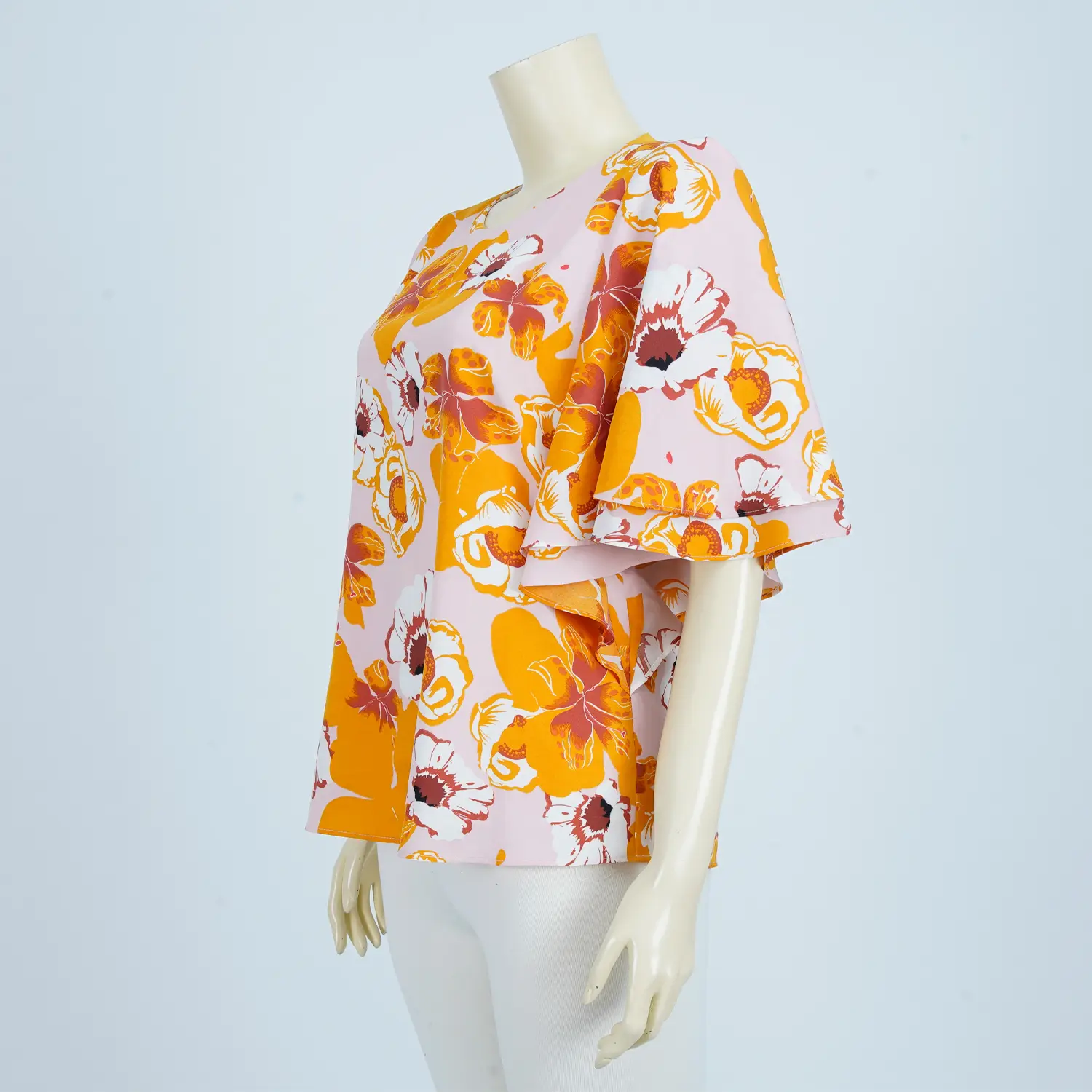 เสื้อคอกลม แขนระบาย 2 ชั้น ผ้าชีฟองลายดอกไม้ - Image 3
