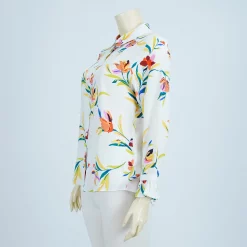 เสื้อคอปก แขนกระบอก ปลายแขนระบาย ผ้าชีฟองลายดอกไม้ - Image 3