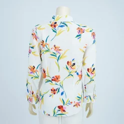 เสื้อคอปก แขนกระบอก ปลายแขนระบาย ผ้าชีฟองลายดอกไม้ - Image 2