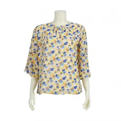 เสื้อคอกลม แขนกระบอก ปลายแขนระบาย ผ้าชีฟองลายดอกไม้