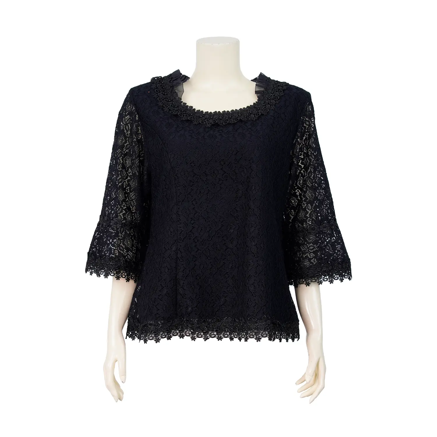 เสื้อคอกลม ปลายแขนบาน ผ้าลูกไม้ลายดอกไม้ - Image 2