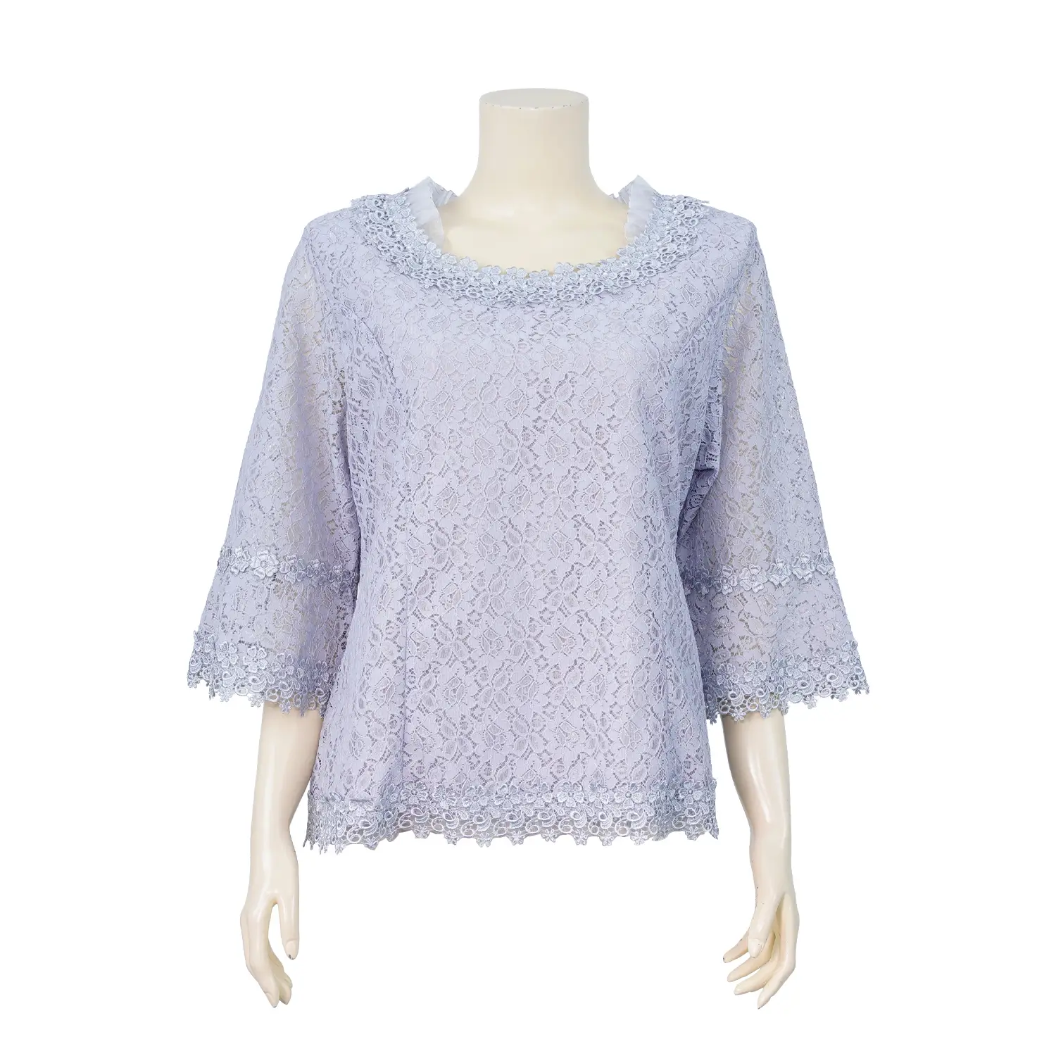 เสื้อคอกลม ปลายแขนบาน ผ้าลูกไม้ลายดอกไม้ - Image 3