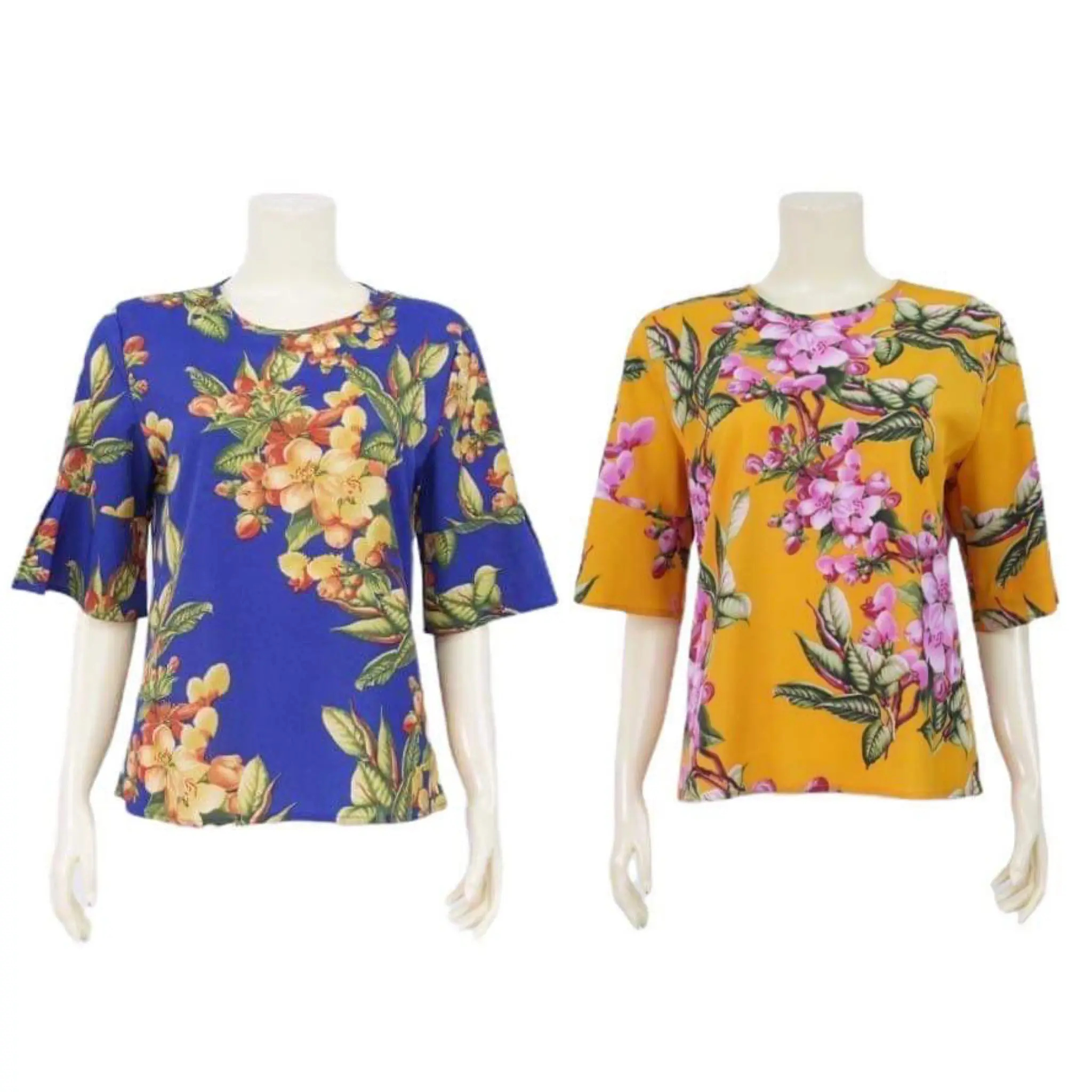 เสื้อคอกลม แขนระบายเสริมจับจีบ ผ้าลายดอกไม้