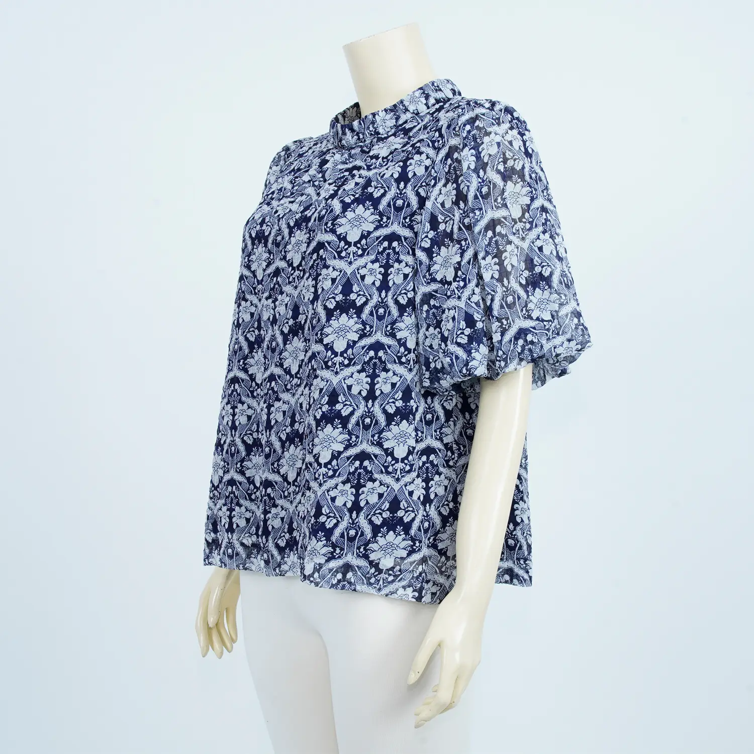 เสื้อคอตั้ง แขน 3 ส่วน ปลายแขนทรงบอลลูน ผ้า Crepe Chiffon - Image 2