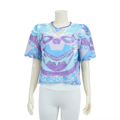 เสื้อสตรีคอกลม  แขนยาว 3 ส่วน ผ้าคอตตอนปักฉลุ