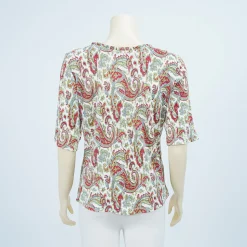 เสื้อคอกลม แขน 3 ส่วน ผ้าแฟนซีพลีท ลายกราฟิกสไตล์วินเทจ - Image 2
