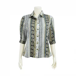 เสื้อเชิ้ตคอปก  แขนกระบอก ยาว 3 ส่วน ผ้าลายทางสไตล์วินเทจ