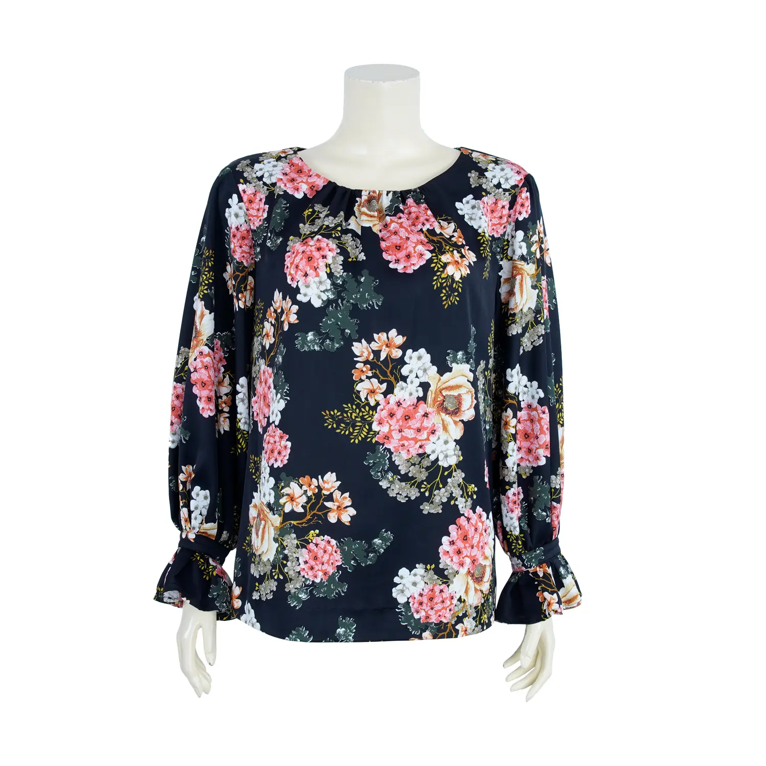 เสื้อคอกลม แขนพองยาว ผ้าพิมพ์ลายดอกไม้ - Image 2
