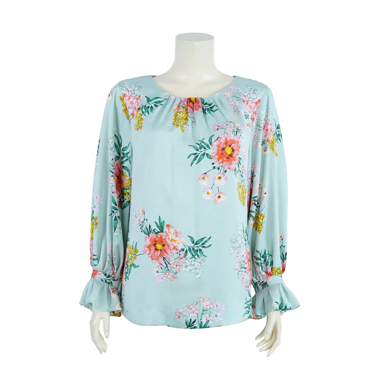 เสื้อคอกลม แขนพองยาว ผ้าพิมพ์ลายดอกไม้ - Image 3