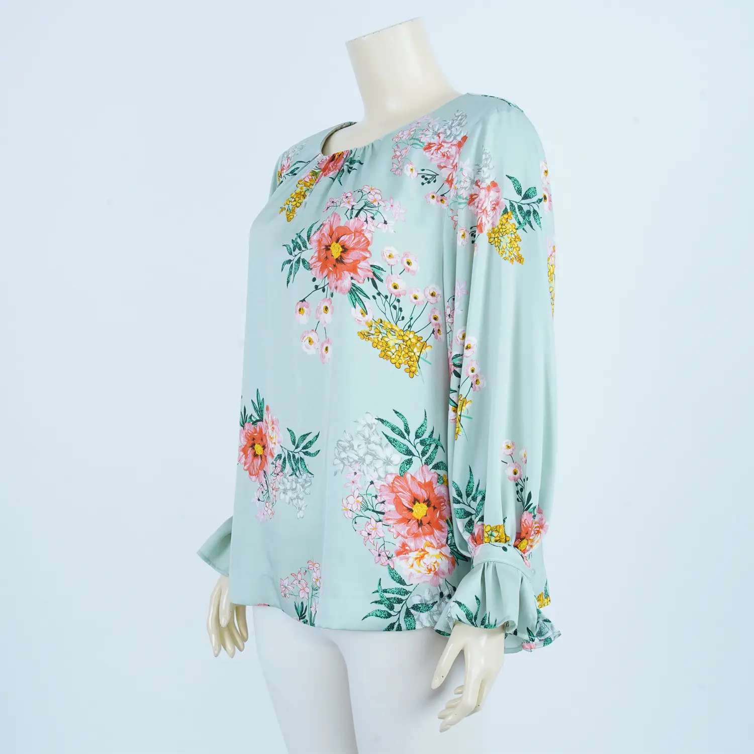 เสื้อคอกลม แขนพองยาว ผ้าพิมพ์ลายดอกไม้ - Image 4
