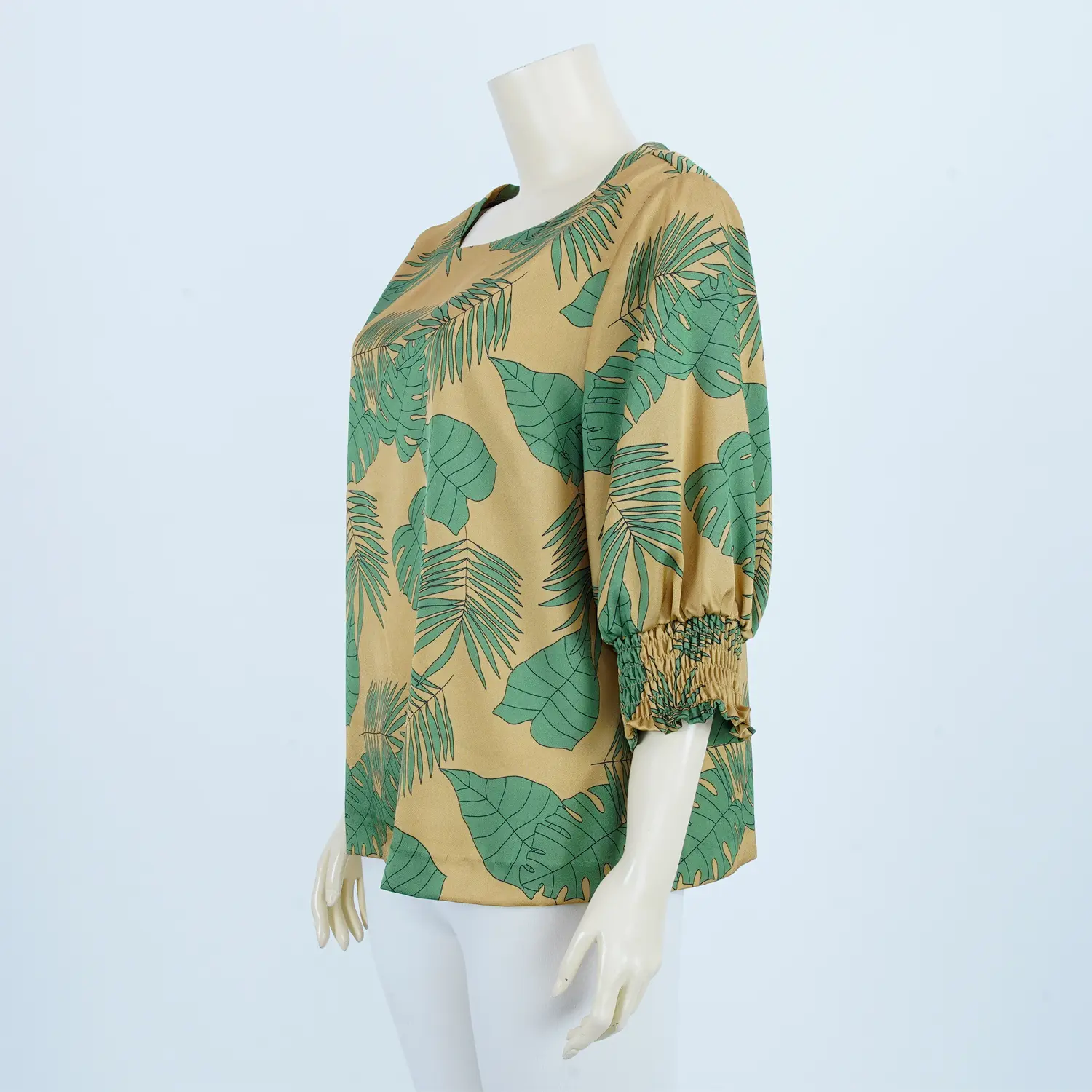 เสื้อคอปาด ทรง Boatneck แขนพอง 4 ส่วน ลายใบไม้ - Image 2