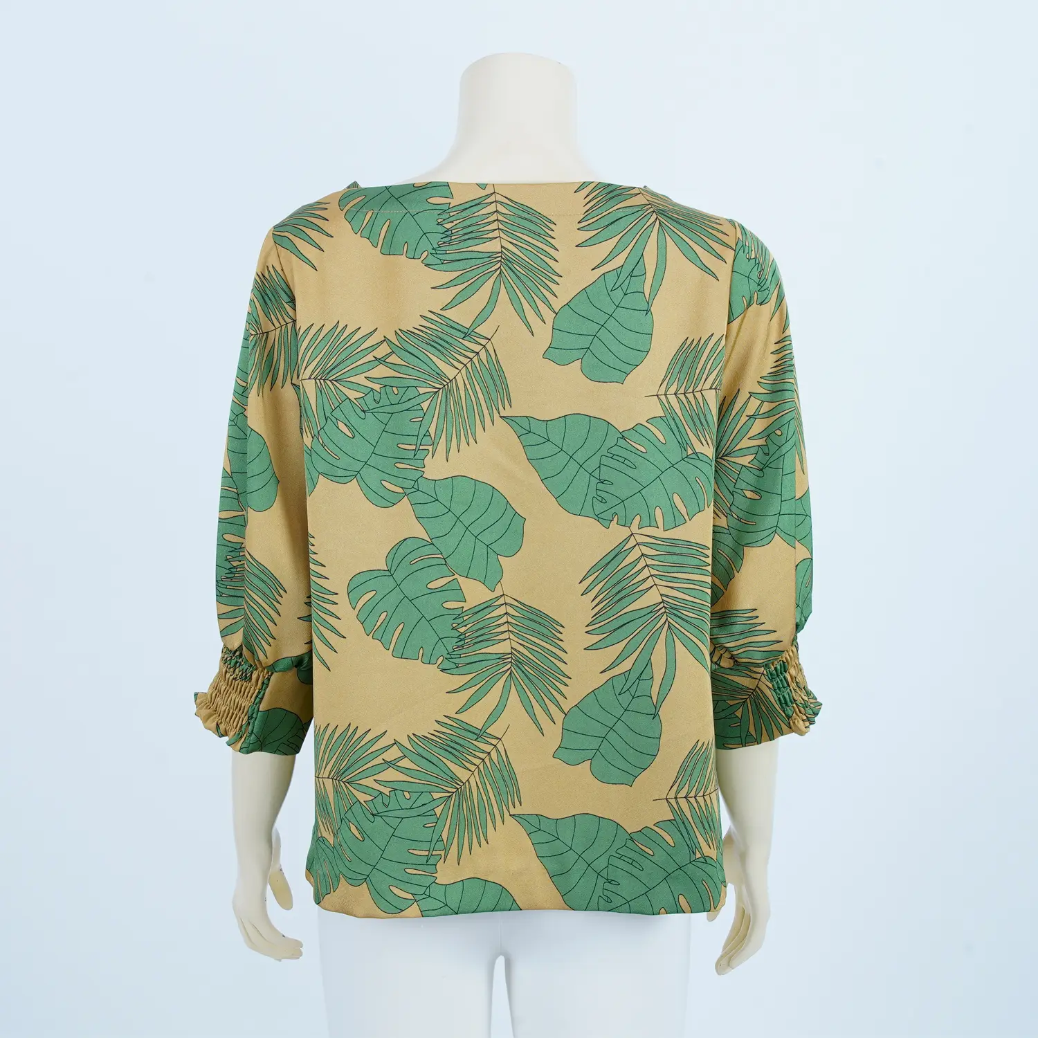 เสื้อคอปาด ทรง Boatneck แขนพอง 4 ส่วน ลายใบไม้ - Image 3