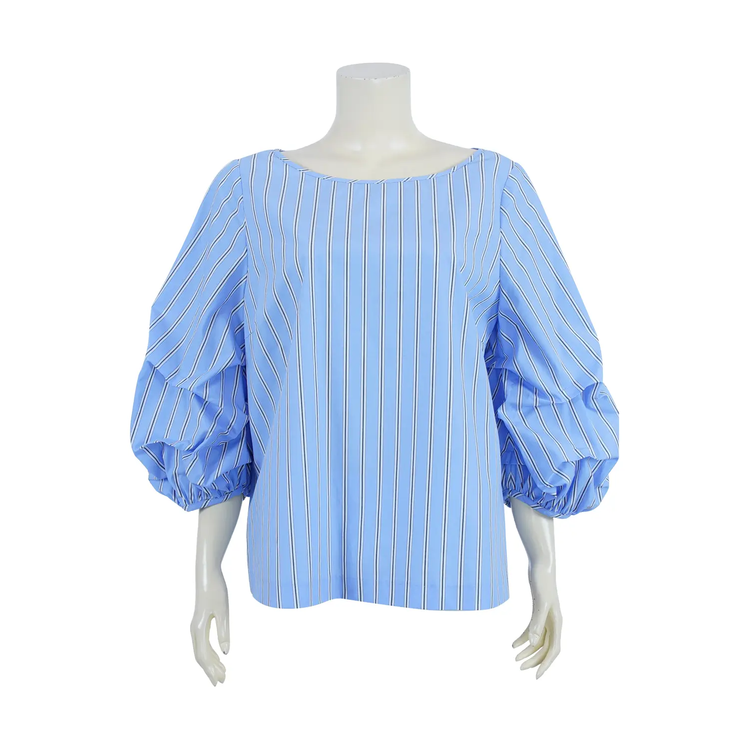 เสื้อคอปาด แขนจับจีบพอง ผ้าคอตตอน ทอลายทาง
