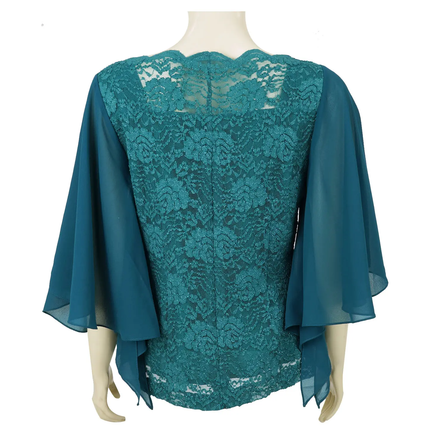 เสื้อสตรีคอเหลี่ยม แขนบาน ผ่าท้องแขนยาว 4 ส่วน ผ้าลูกไม้แฟนซีลายดอกไม้ พร้อมเข็มกลัดรูปดอกไม้ - Image 6