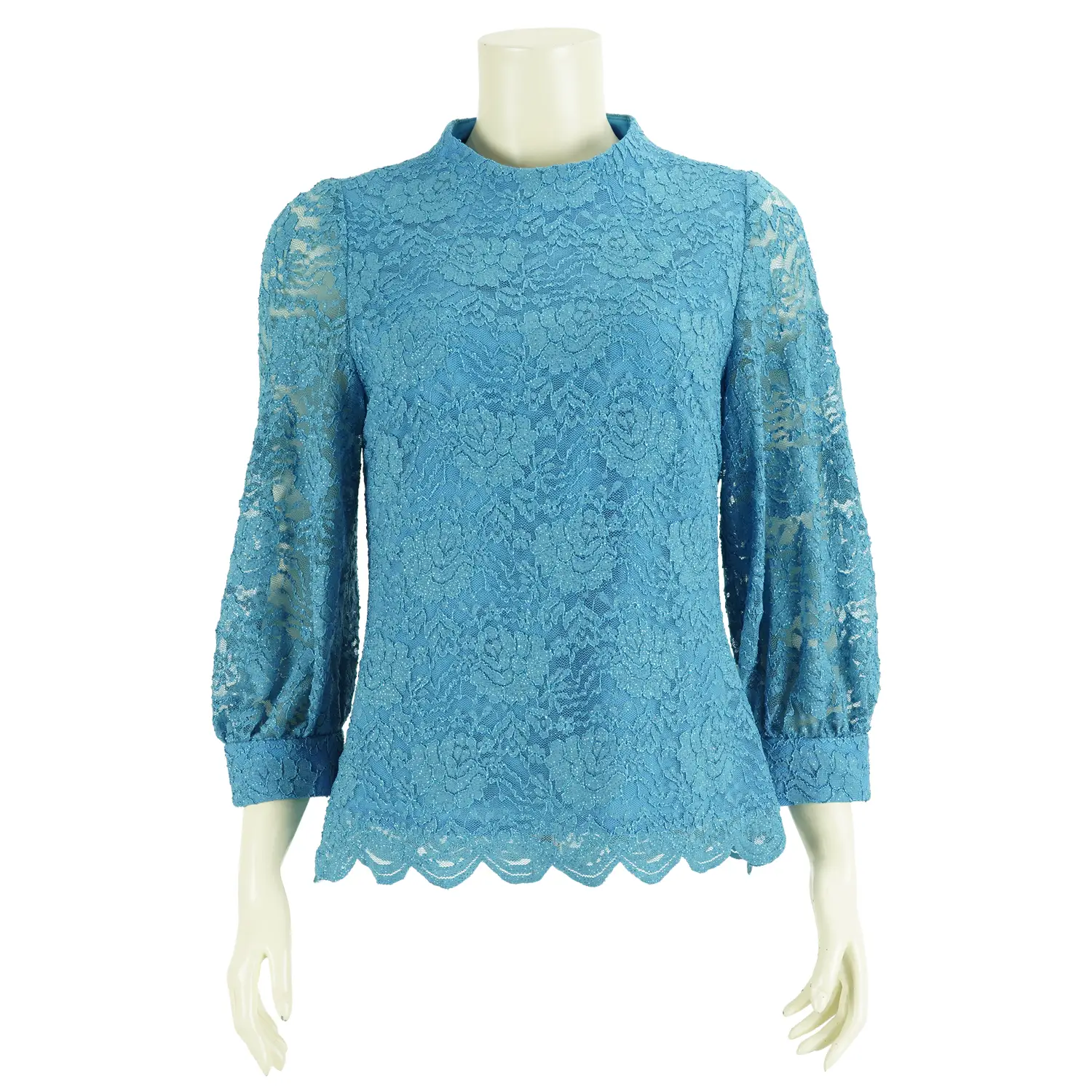 เสื้อสตรีคอปีน แขนบอลลูน ยาว 5 ส่วน รูดเข้าขอบแขน ผ้าลูกไม้แฟนซีลายดอกไม้ - Image 3